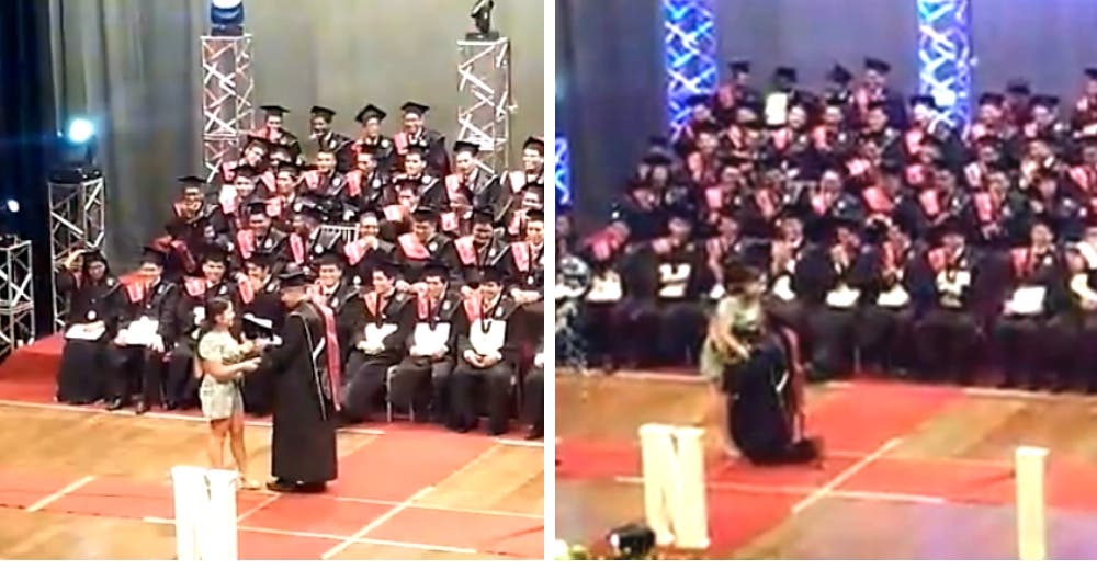 Graban a una chica que sorprende a su novio pidiéndole matrimonio el día de su graduación