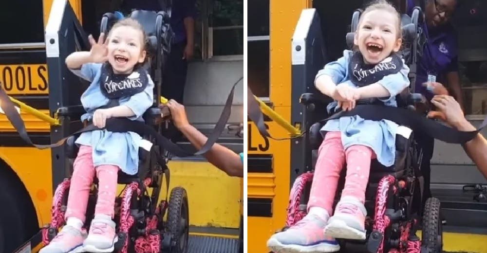 Una niña de 6 años por fin consigue una familia y se emociona en su primer día de clases