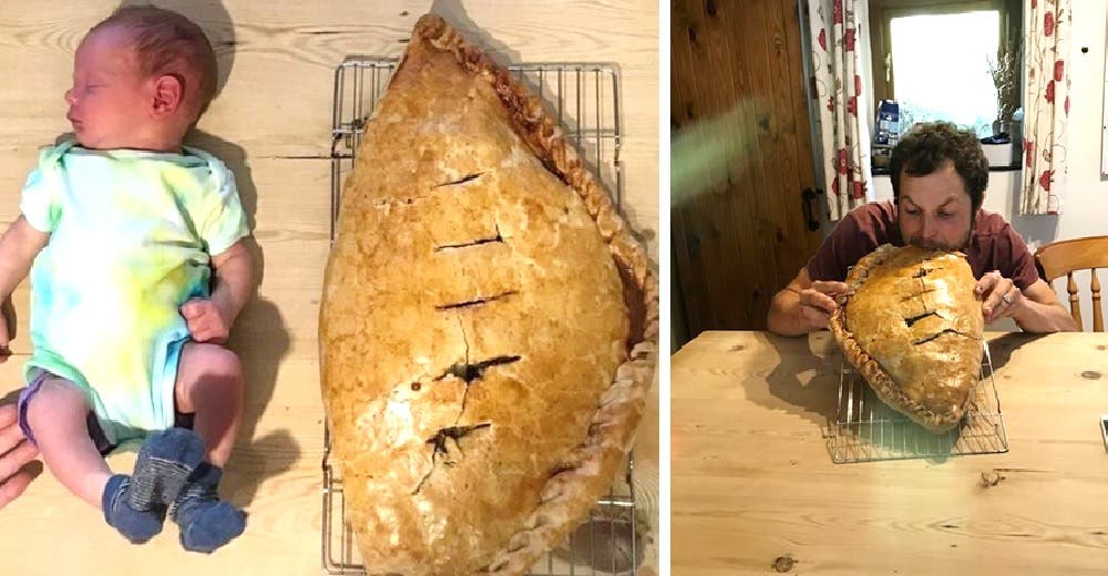 Muestra cómo celebró el nacimiento de su hijo comiendo un pastel de 2 kilos y 7 mil calorías