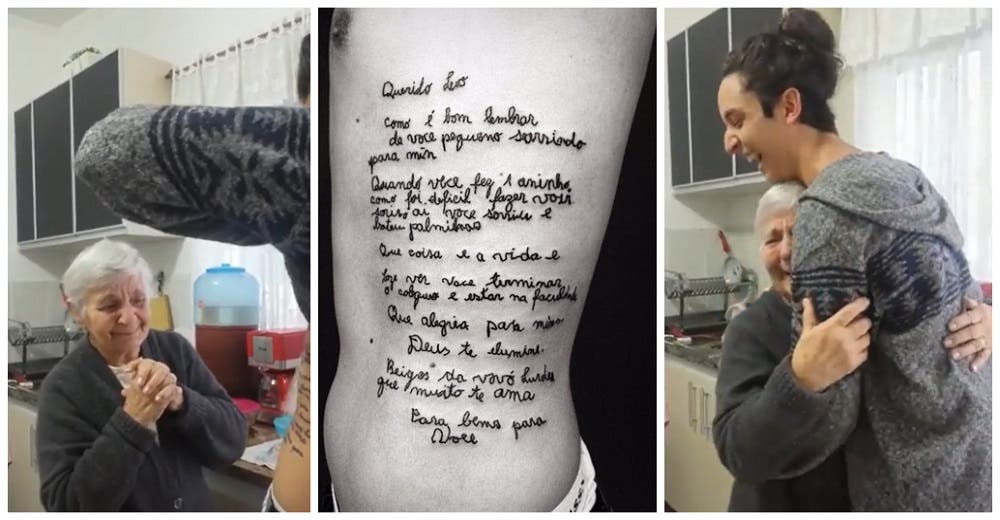 Joven hace llorar a su abuela al mostrarle que se tatuó la carta que un día ella le escribió