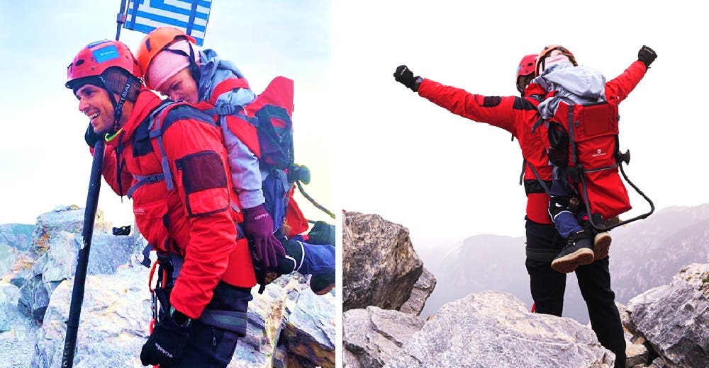 Sube la montaña más alta con una mujer que no podía caminar sobre sus hombros