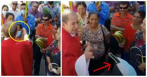 «Esa babosada» – Sacerdote arranca la mascarilla a una mujer y pide a todos que confíen en Dios