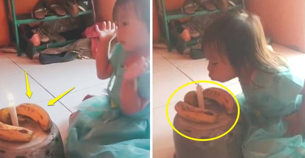 Celebran el humilde cumpleaños de su hija con 3 plátanos y una vela