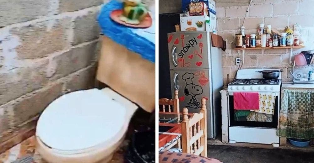 Una mujer presume orgullosa su humilde casa hecha de láminas con mucho esfuerzo